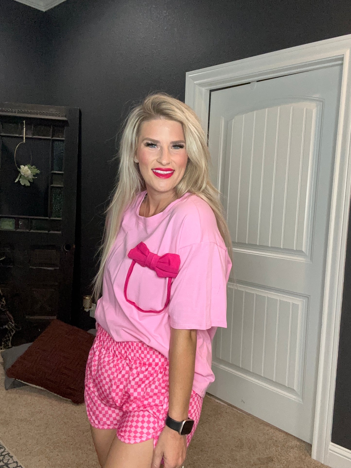 Pink Bow Faux Pocket Tee