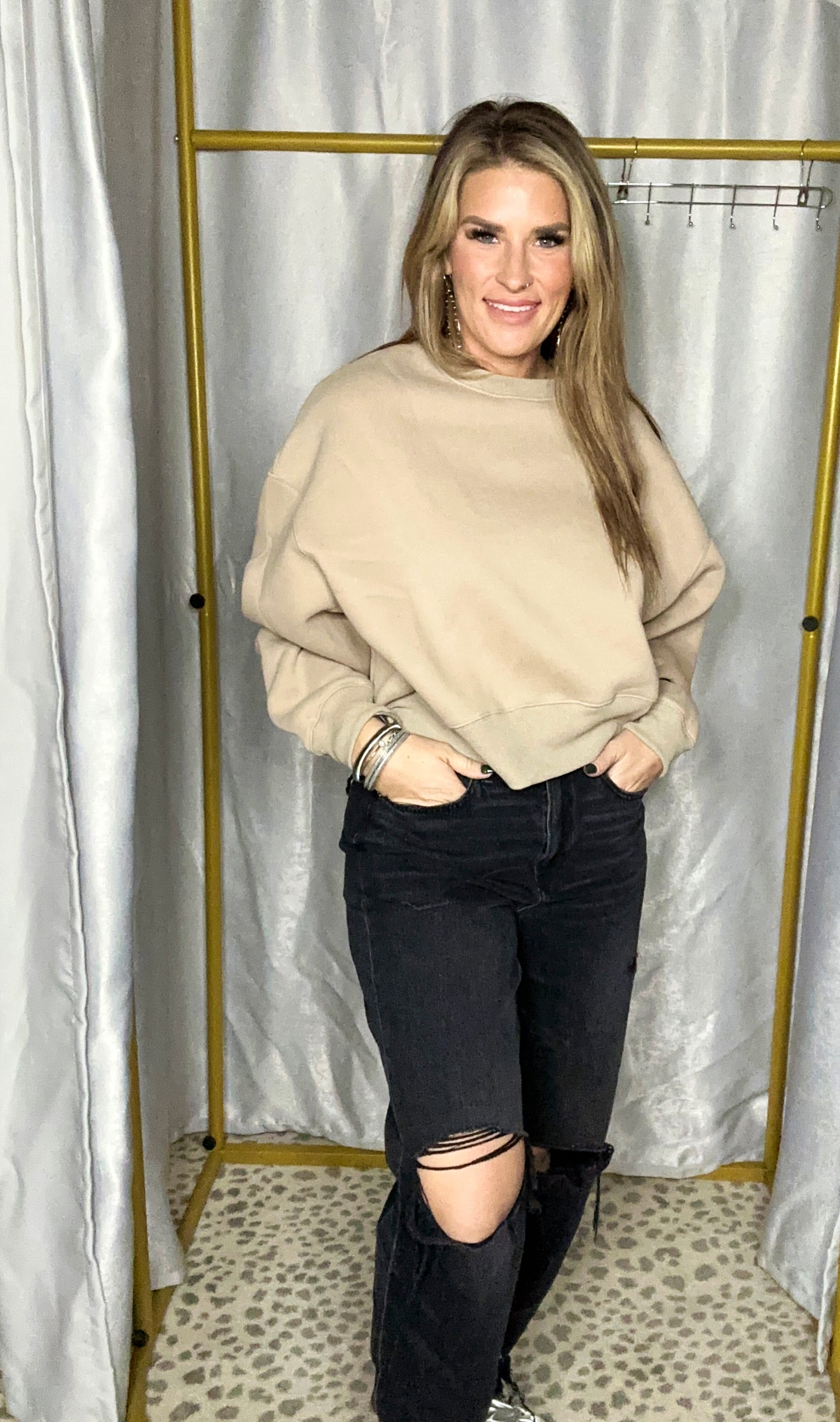 Cropped Drop Shoulder Pullover